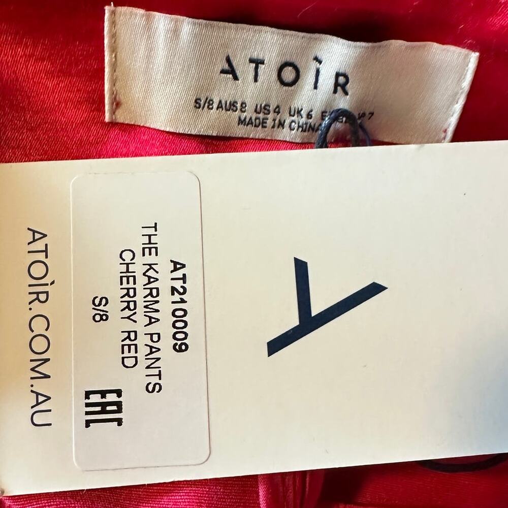 Atoir Red Silk Trouser Pants SMALL High Rise Ankle Straight Designer $415 NEW - Picture 11 of 11